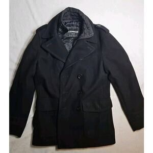 Express Wool Coat Womens Extra Small Black Double Breasted Peacoat Jacket XS